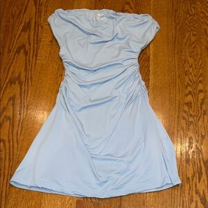 Blue Asymmetrical Ruched Sheath Dress